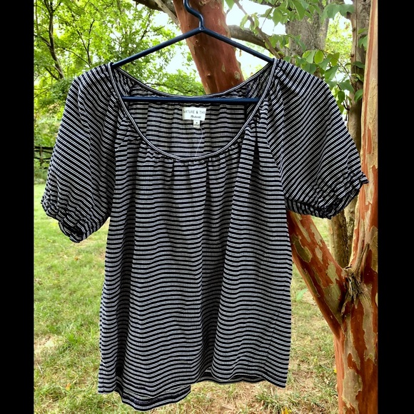 NWT Madewell Smoked Peasant Top in Navy Bay Stripe - Picture 3 of 9